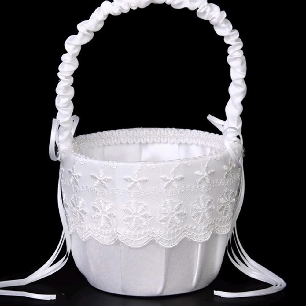 Flower Girl Basket - رومانسية زهرة اللؤلؤ Bowknot سلة سلة